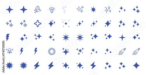 Collection of Blue Star, Sparkle, Lightning Bolt, and Diamond Icons