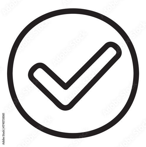 Black outline of a simple check mark inside a circle, representing verification, agreement, or completion.