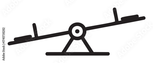 Black outline vector icon of a simple seesaw with a central fulcrum and two opposing seats. minimal linear design for playground, balance, and recreation concepts.