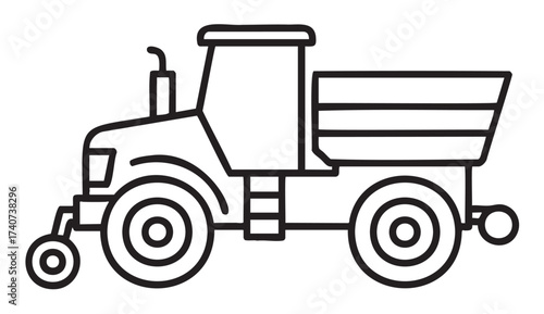 Black outline drawing of a simple dump truck side view. minimalist design for construction and transportation concepts.