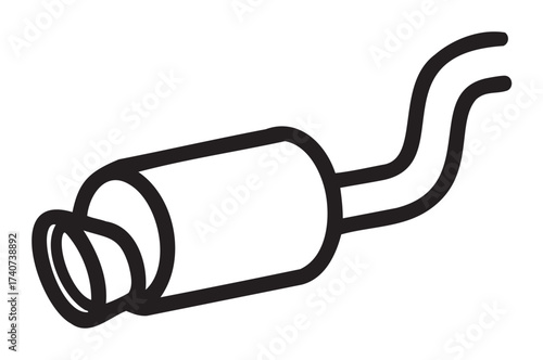 Black outline icon of a simple exhaust pipe with a curved tailpipe. minimal illustration for automotive and mechanical concepts.