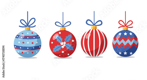 Tableau sur toile Four festive Christmas ornaments with intricate patterns and bows