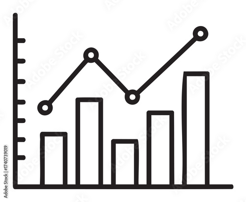 Black outline icon of a line and bar graph, showing statistical data with increasing trends on both axes.