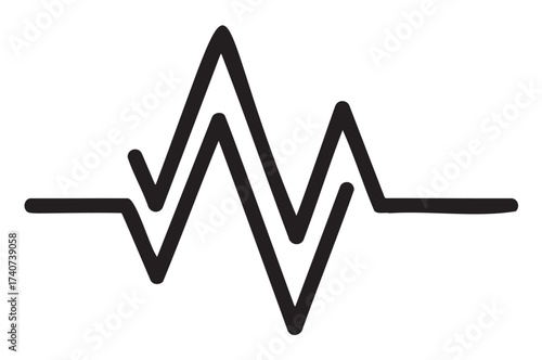 Black outline of a simple heart rate pulse line forming peaks and valleys against a white backdrop.