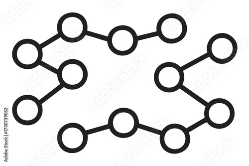 Abstract black outline molecular structure with interconnected circles and lines, representing a scientific network or chemical compound design.