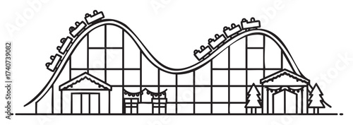 Black outline vector icon of a stylized roller coaster with steep inclines and multiple carts, illustrating a concept of amusement park entertainment.