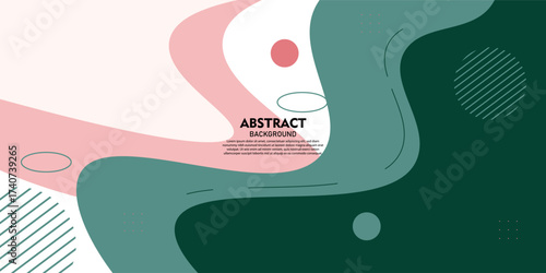 Abstract bright banner with simple pattern on green and pink liquid background. Vector eps10