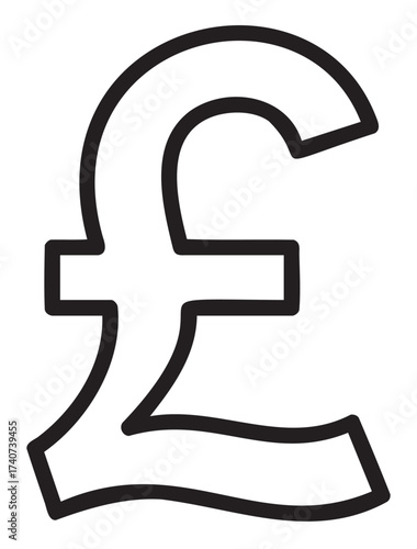 Bold black outline of the british pound sterling currency symbol on a white background.