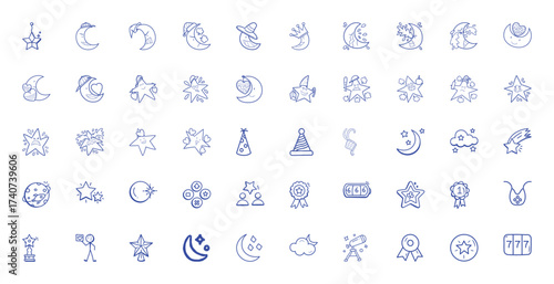 Collection of Hand-Drawn Celestial and Celebration Icons