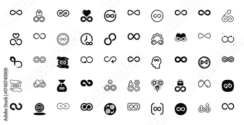 Collection of Infinity Symbol Icons with Various Designs and Concepts