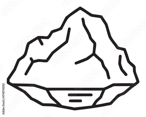 Black outline vector icon of a large iceberg with visible cracks above the waterline.