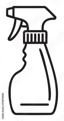 Black outline icon of a trigger spray bottle, showcasing a minimal and linear design ideal for cleaning and household product concepts.