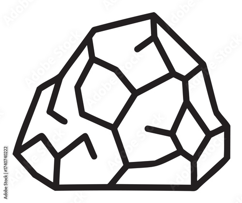 Black outline vector icon of a simple geometric rock shape. minimal linear illustration for geology, natural formations, and stone concepts.