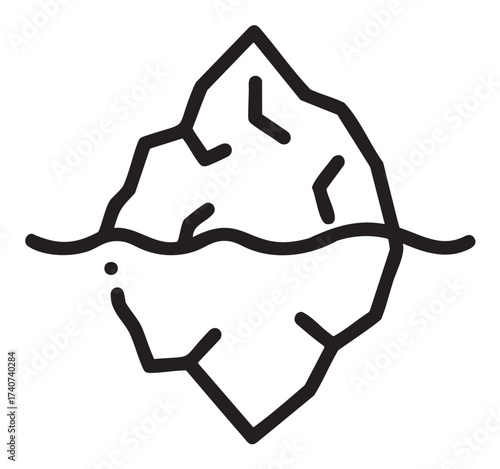 Black outline icon of a minimalist iceberg floating in water. simple linear design for environmental and climate change themes.