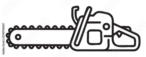 Black outline icon of a chainsaw with a simple linear design, representing tools and equipment for cutting wood.