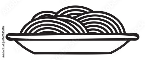 Black outline of a bowl filled with a heaping portion of spaghetti, visually representing a classic pasta dish.