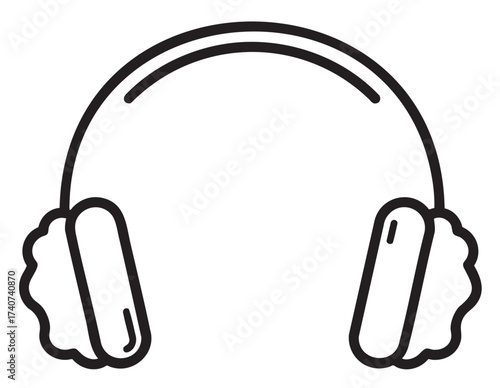Black outline vector icon of fluffy headphones with a simple arched band design. minimalist illustration emphasizing music, sound, and audio concepts.