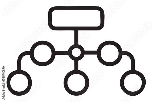 Black outline icon of an organizational flowchart with connected nodes and a rectangular header, symbolizing structure and hierarchy.
