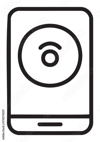 Simple black outline icon of a smartphone with a large speaker symbol at the center, indicating volume or sound settings.