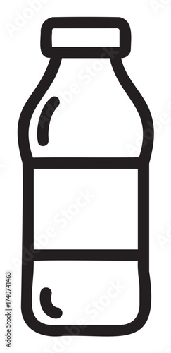 Black outline icon of a plastic bottle with a simple design and a blank label. minimal illustration suitable for packaging and product concepts.
