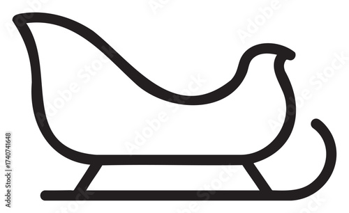 Black outline icon of a simple sleigh with curved lines and a flat base, ideal for winter holiday themes and festive decor.