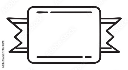 Black outline of a blank rectangular ribbon banner with pointed edges on both sides.