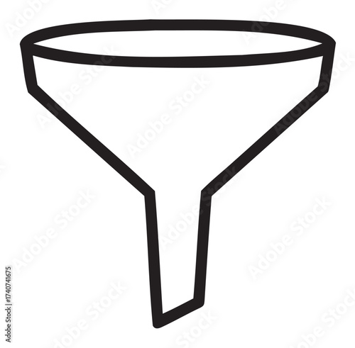 Black outline icon of a simple funnel design with a wide top and narrow bottom, used for guiding substances into a small opening.