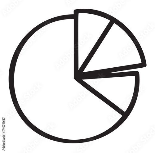 Simple black outline vector of a pie chart with four divided sections representing data distribution.