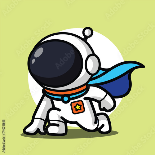 Cute Astronaut Wearing Superhero Cape Illustration for Space Cartoon Character and Adventure Concept