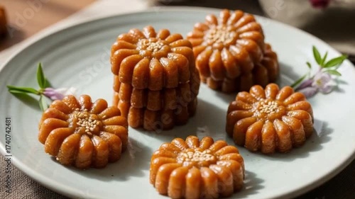 Wallpaper Mural Traditional Korean Honey Cookies Yakgwa on Ceramic Plate Torontodigital.ca