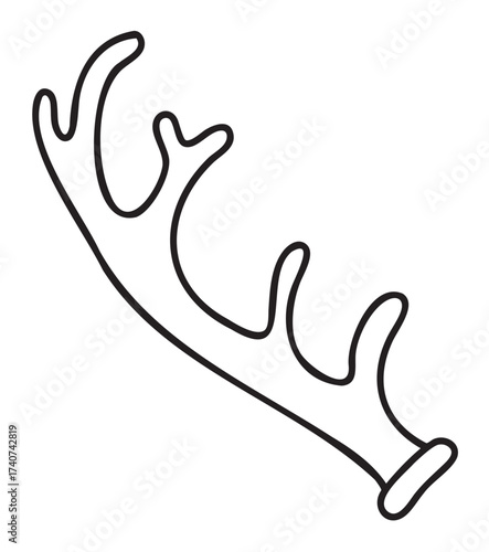 Simple black outline drawing of a single antler with multiple branches, representing wildlife and rustic decor.