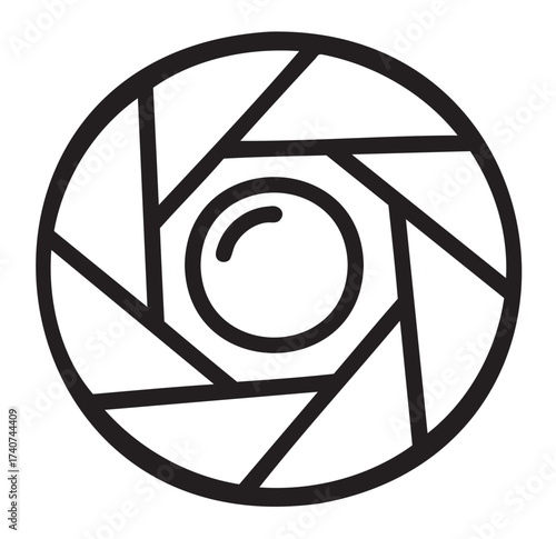 Black outline vector icon of a circular camera shutter with angular blades. minimal linear design for photography and camera equipment concepts.