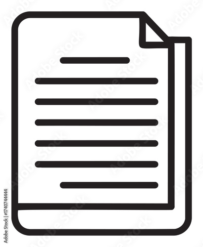 Simple black outline icon of a single document with text lines and a folded corner. minimalistic representation for document or paperwork concepts.