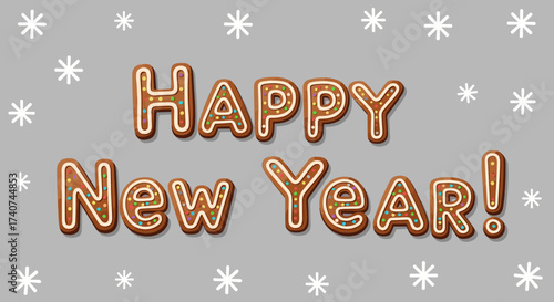 Happy new year greeting card with snowflake decorations.