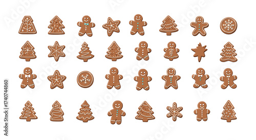 A collection of festive gingerbread cookies in various festive shapes.