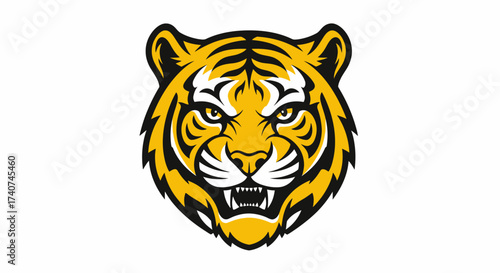 Fierce Tiger Head Logo Design with Bold Black Stripes and Intense Gaze Illustration