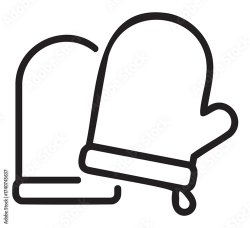 Black outline vector icon of a pair of simple winter mittens with cuffs. minimal linear design suitable for cold weather apparel and fashion concepts.
