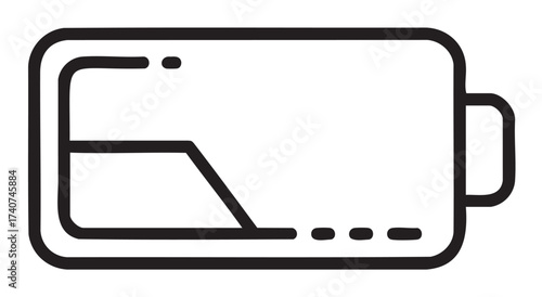 Black outline of a low battery icon showing a charge level near depletion, ideal for technology or energy-related concepts.