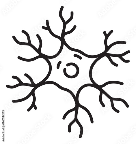 Minimalistic black outline drawing of a neuron with branching dendrites, representing a simplified depiction of neural connections.