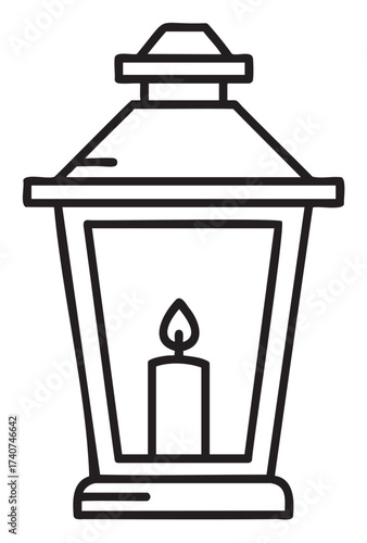 Wallpaper Mural Black outline illustration of a classic lantern with a visible candle and flame inside, depicting a simple design suitable for lighting and cozy atmosphere themes. Torontodigital.ca