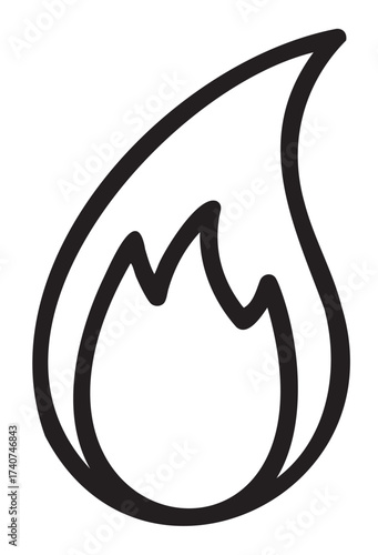 Black outline of a simple flame icon on a white background, representing fire in a minimalistic style.