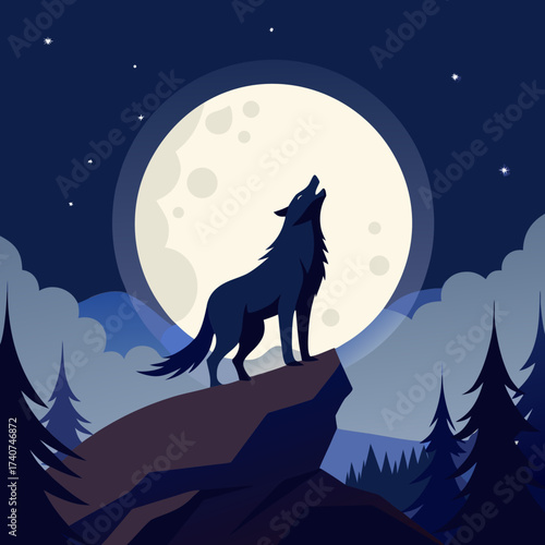 wolf howling at the moon
