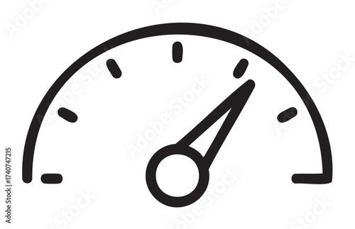 Black outline of a speedometer gauge with a needle pointing to the right, indicating moderate speed levels.