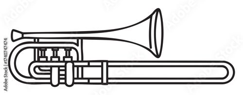 Simple black outline of a trombone with visible valves and slide, ideal for music and instrument themes.