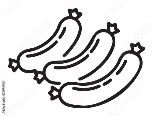Black outline icon of three simplistic sausages clustered together, ideal for culinary and food concept designs.