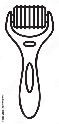 Black outline icon of a handheld dermaroller with a textured cylindrical head and ergonomic handle for skin care treatments.