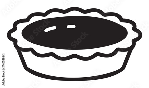 Black and white outline icon of a tart with a wavy crust and rounded filling on top.