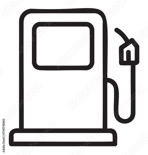 Black outline drawing of a simple gas pump with a hose and nozzle, representing transportation or fueling concepts.