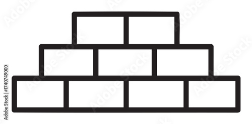 Black outline of a simple pyramid structure made from stacked rectangular bricks, arranged symmetrically in three layers.