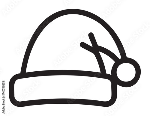 Simple black outline icon of a classic santa claus hat with a pompom and folded brim. suitable for holiday, celebration, and christmas themes.